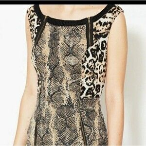 Tracy Reese Snake Print Bodycon Dress Leopard Corset Belt Sleeveless